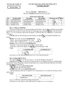 Kỳ thi chọn học sinh giỏi tỉnh lớp 12 năm học 201 3- 2014 môn Tin học 8